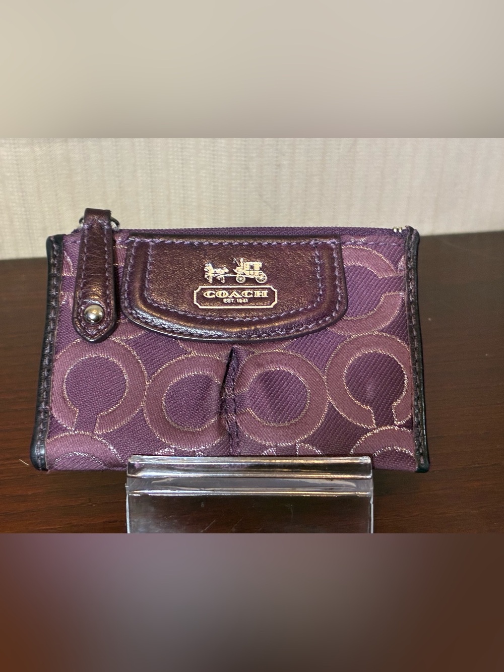 Coach Small Signature Wallet in Plum and Dark Purple Trim